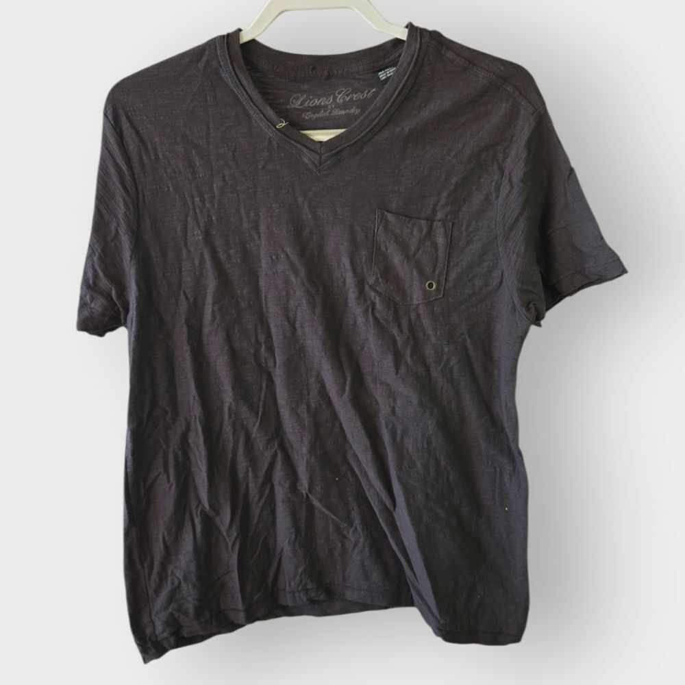 English Laundry Men’s Dark Gray Lion Crest T-Shirt Large Cotton Slub Tee Shirt